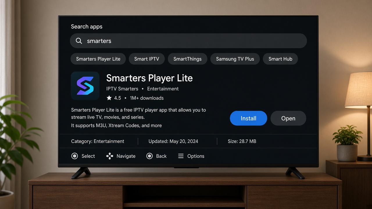Smart TV app store listing for Smarters Player
